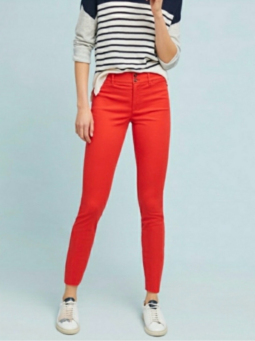 Anthropologie The Essential Slim Trousers in Crimson Red